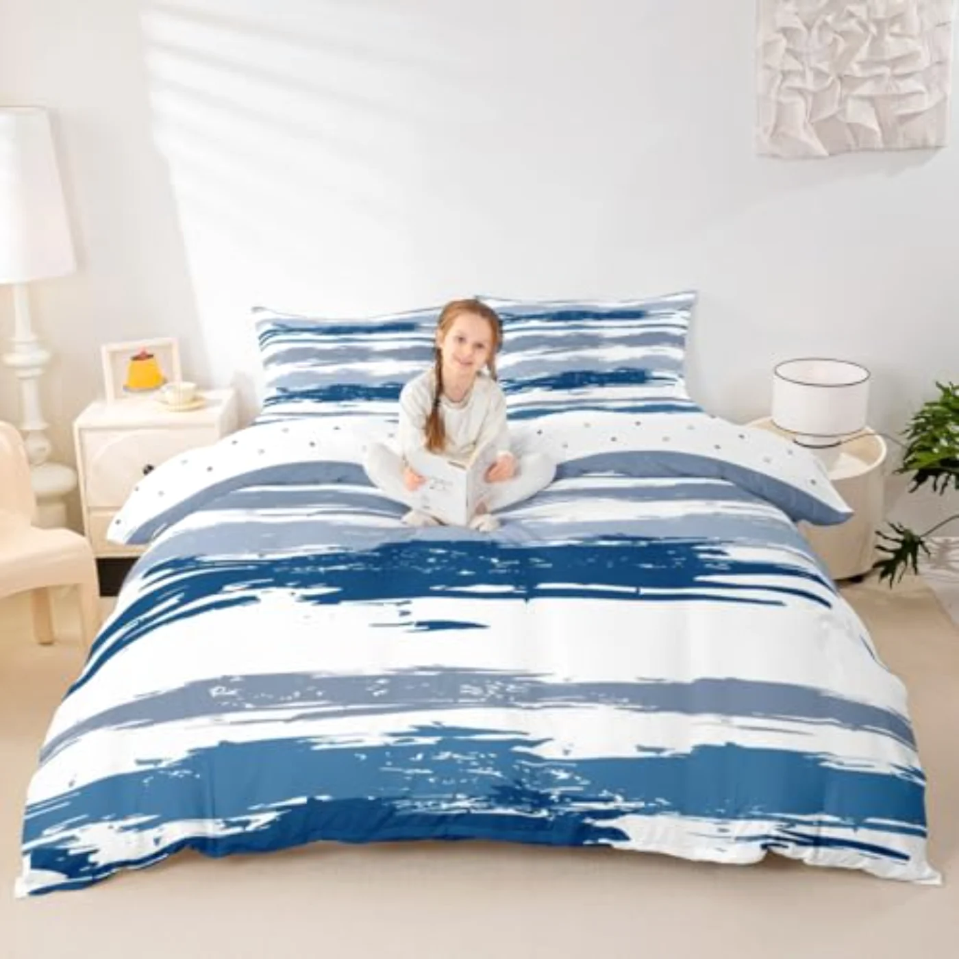 Abstract Navy Blue Modern Grey Duvet Cover, King