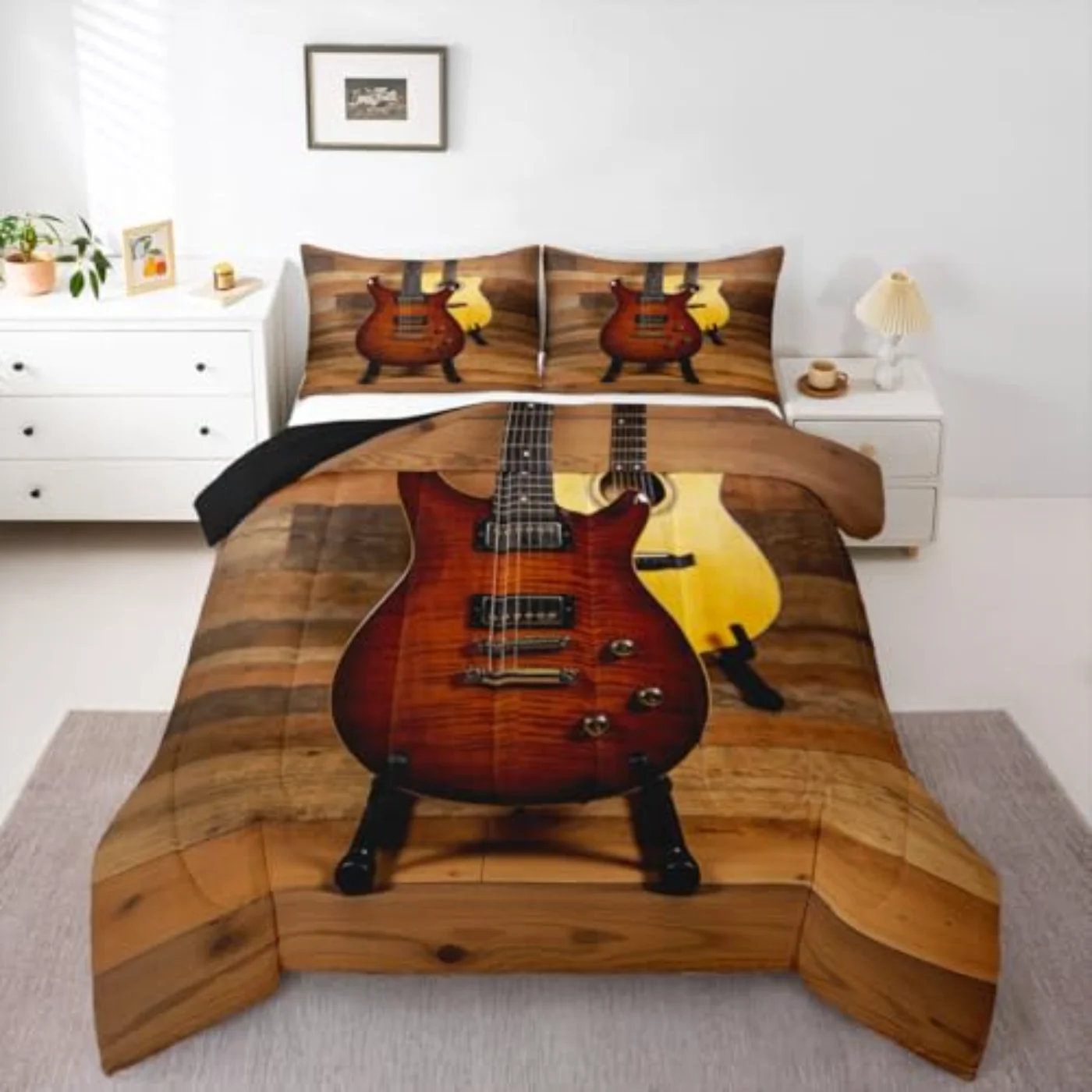 Electric Guitar Acoustic Guitar Quilt, Queen