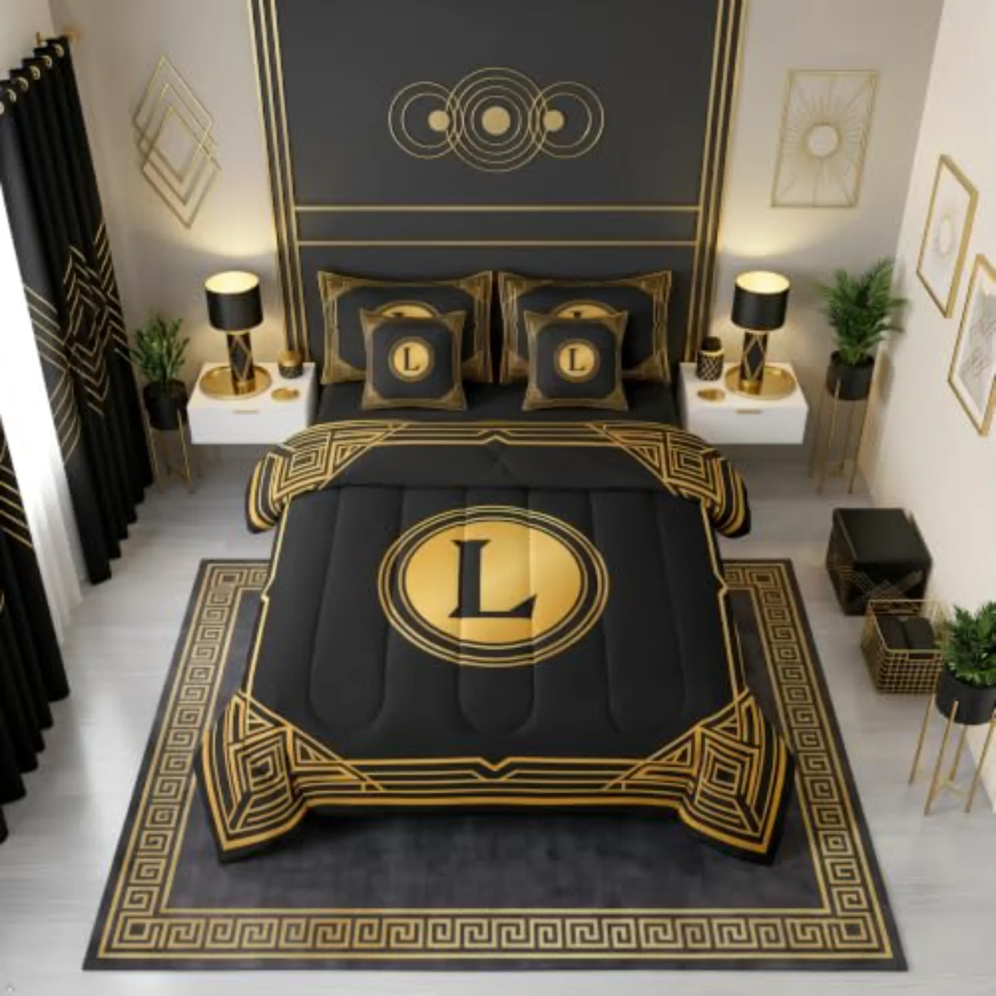 Geometric Letter L Sheets Circular Comforter Set, Full