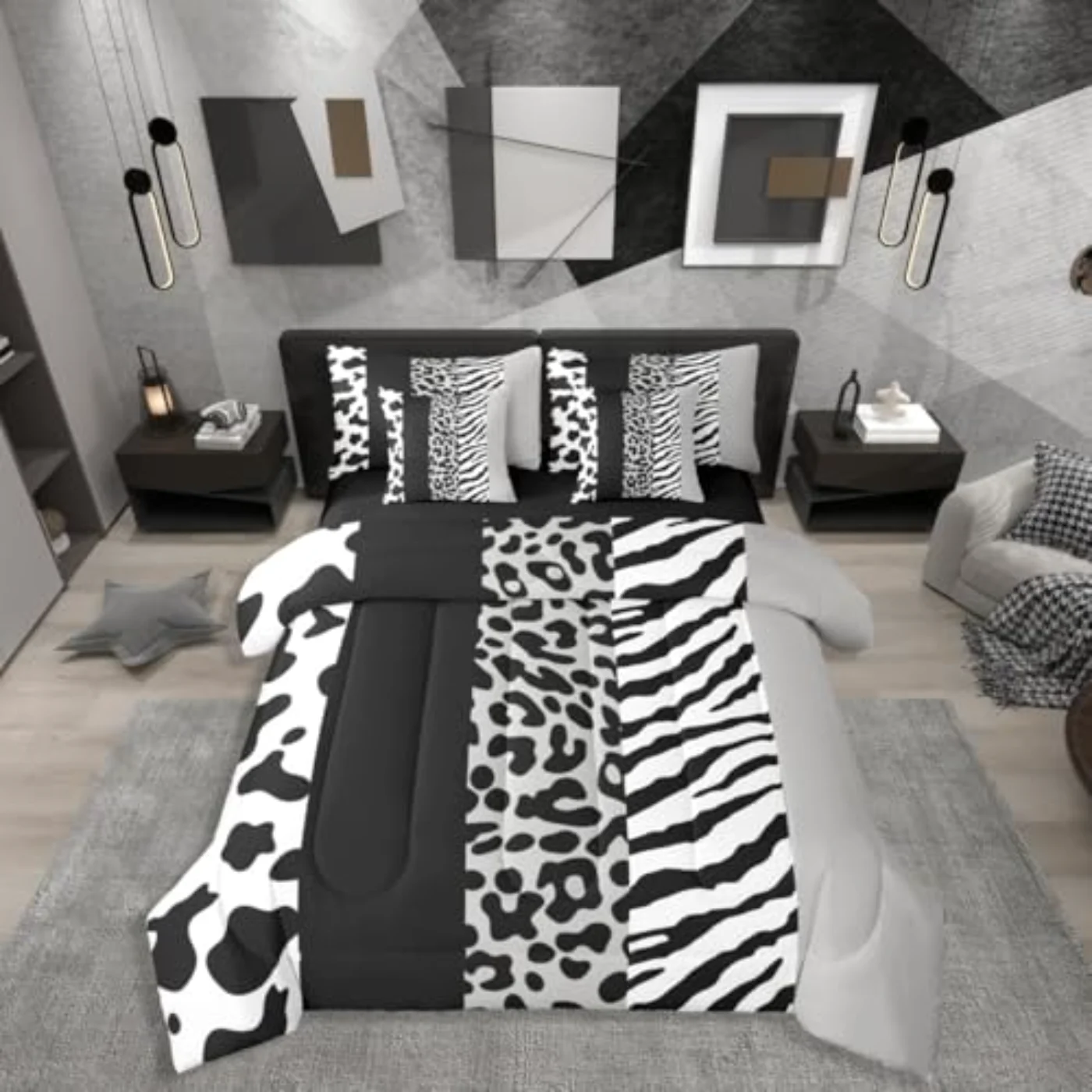 Grey Patchwork Comforter Set, Queen