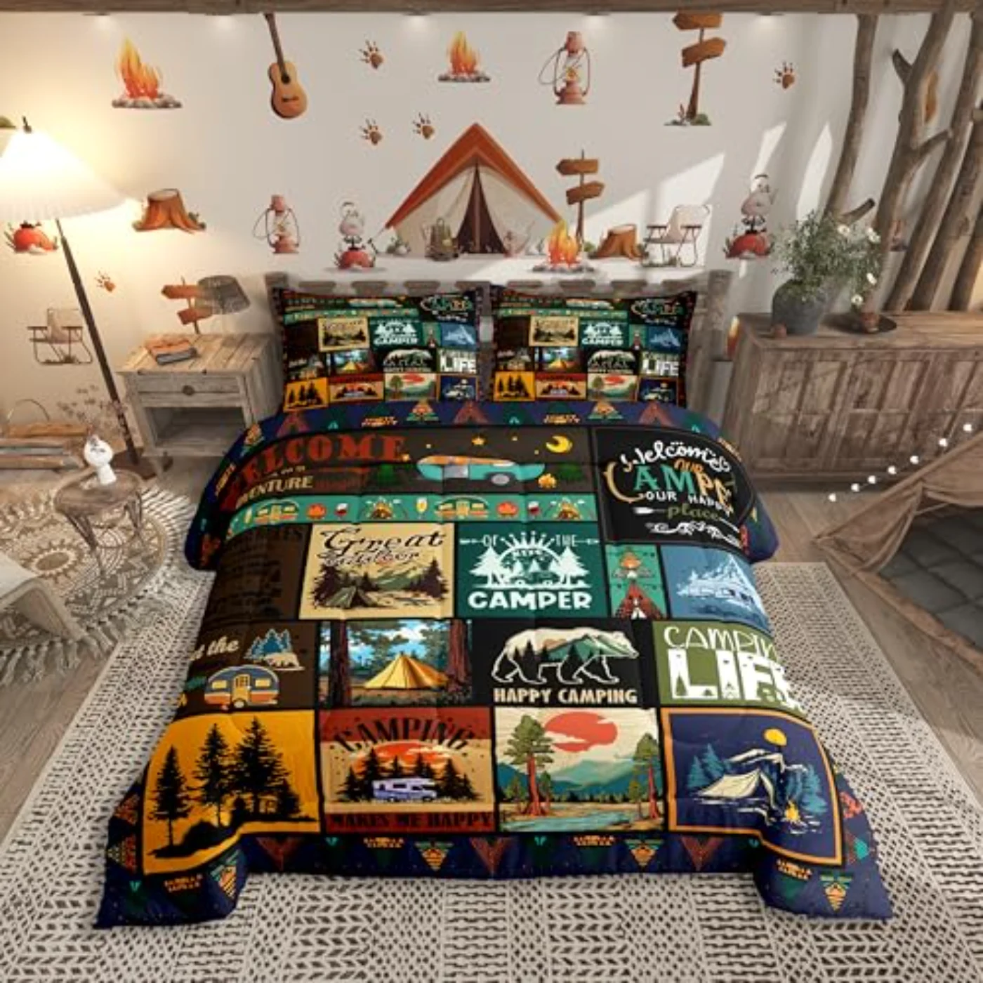 Camper Kids Girls Boys Camping Comforter (1J32)