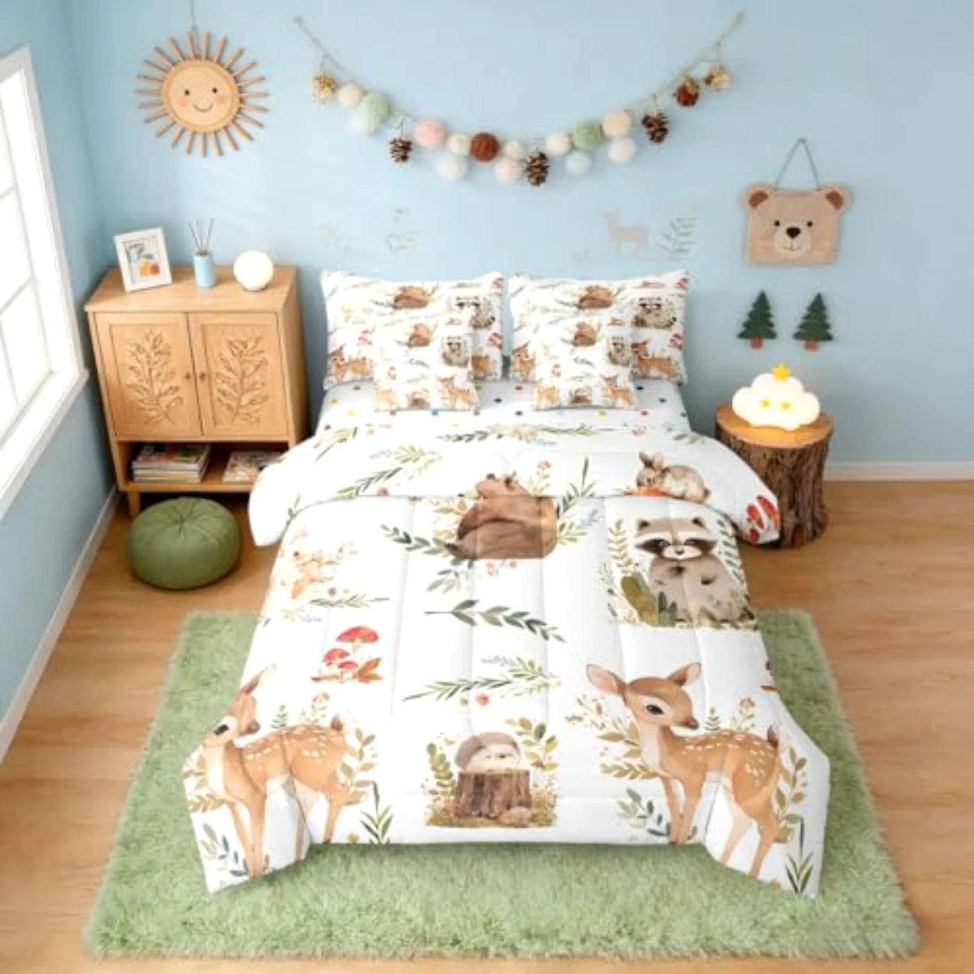 Woodland Animals Kids Cute Forest Comforter Set, Twin