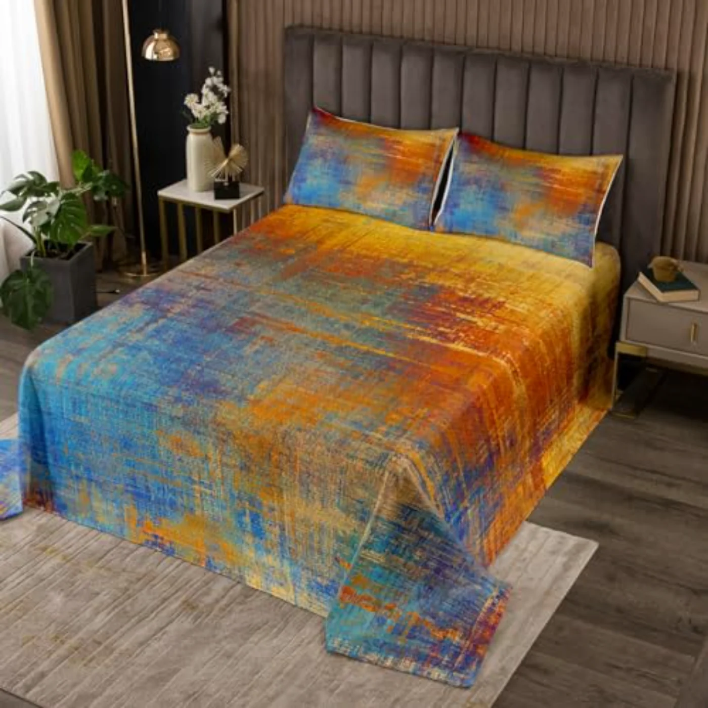 Rainbow Watercolor Coverlet Abstract Art Quilt, King
