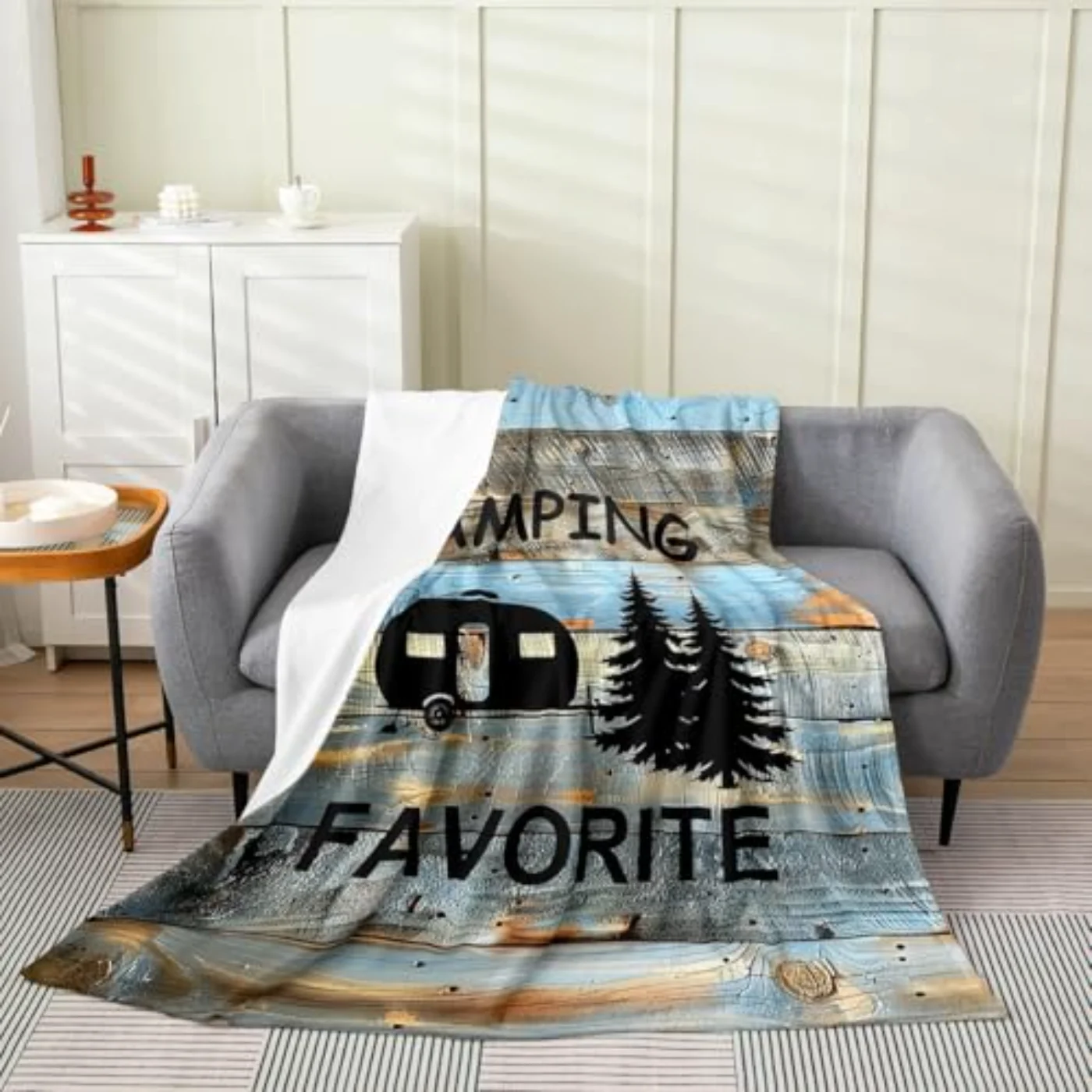 Woodland Camping Flannel Blanket Outdoor Throw, Queen