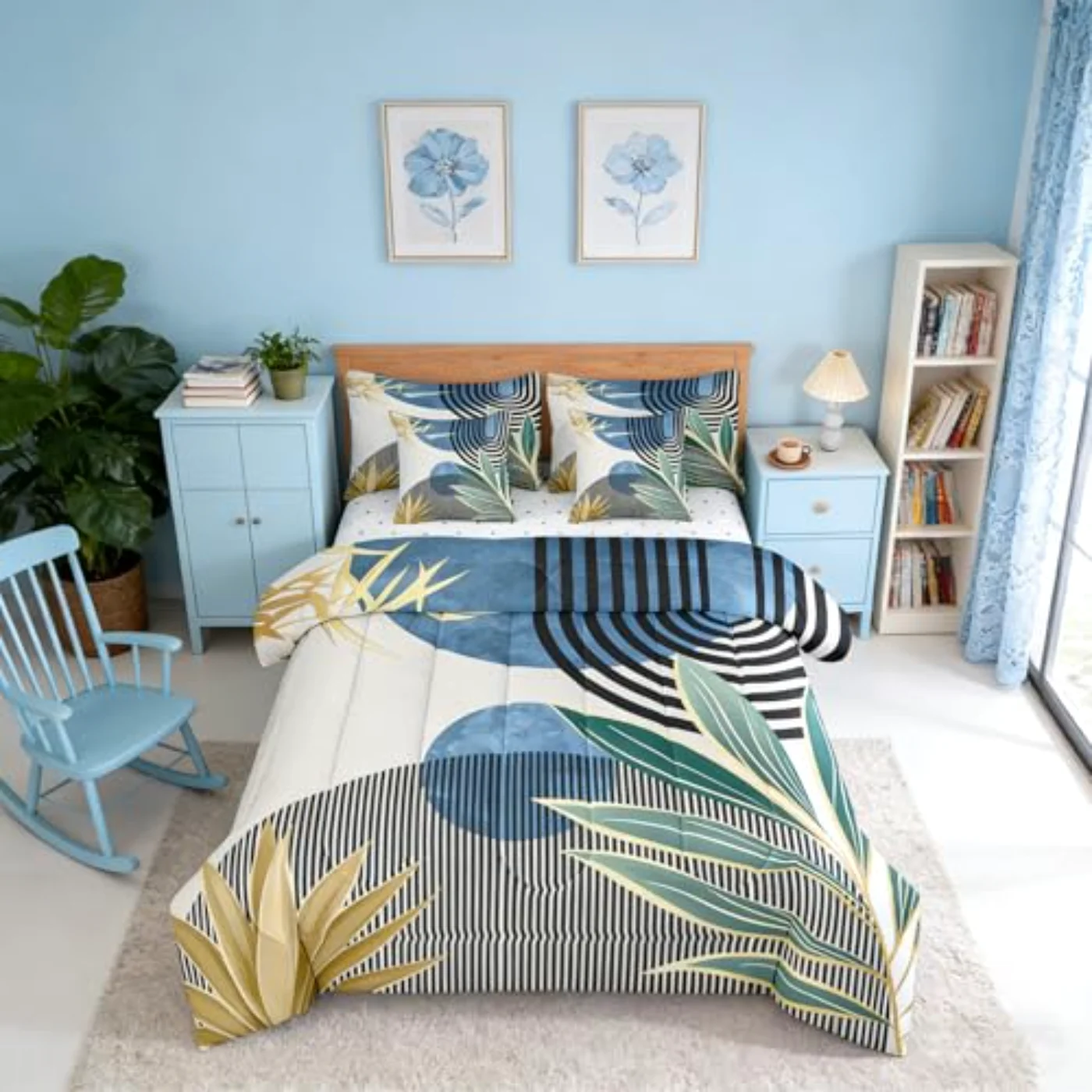 Mid Century Modern Modern Boho Comforter Set, Full