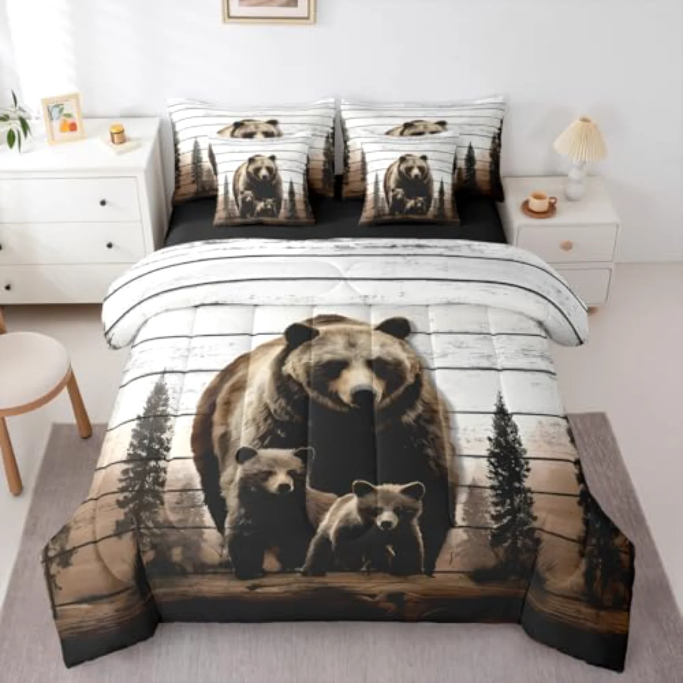 Bear Family Black Bear Animal Comforter Set, King