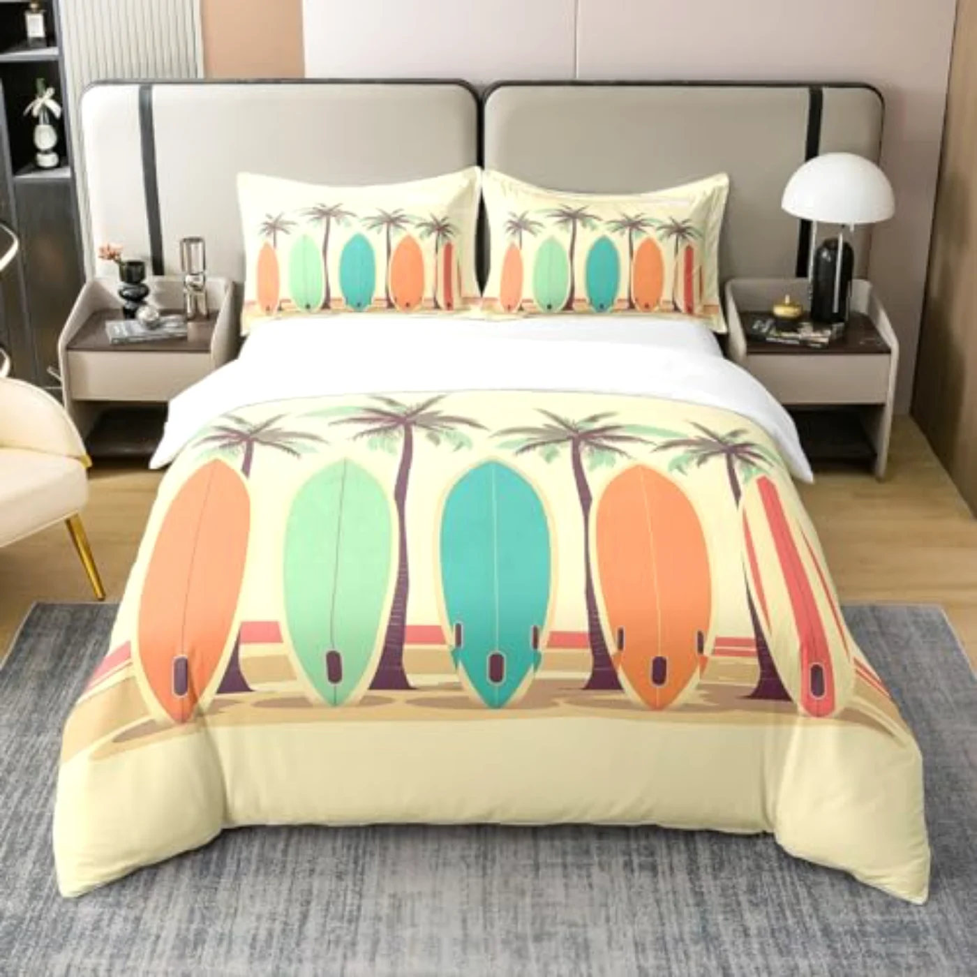 Vintage Surfboard Natural Cotton Teens Duvet Cover, Queen