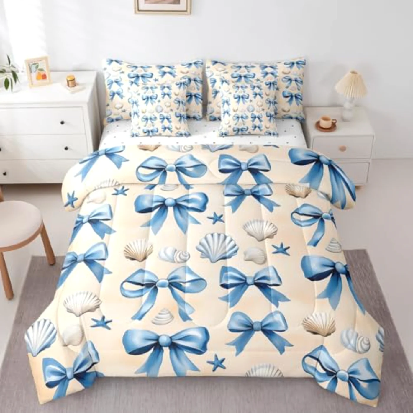 Blue Bow Comforter Set, Queen