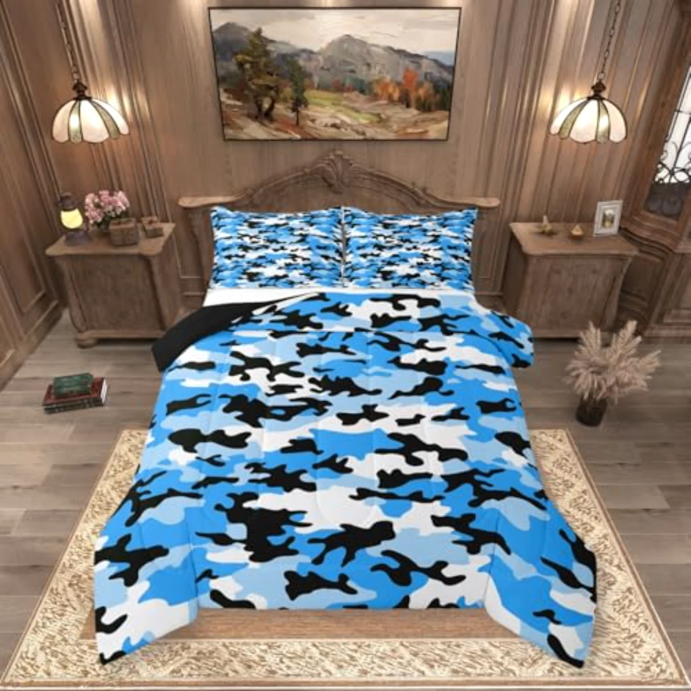 Blue Camouflage Camo Militarily Tie Comforter Set, King