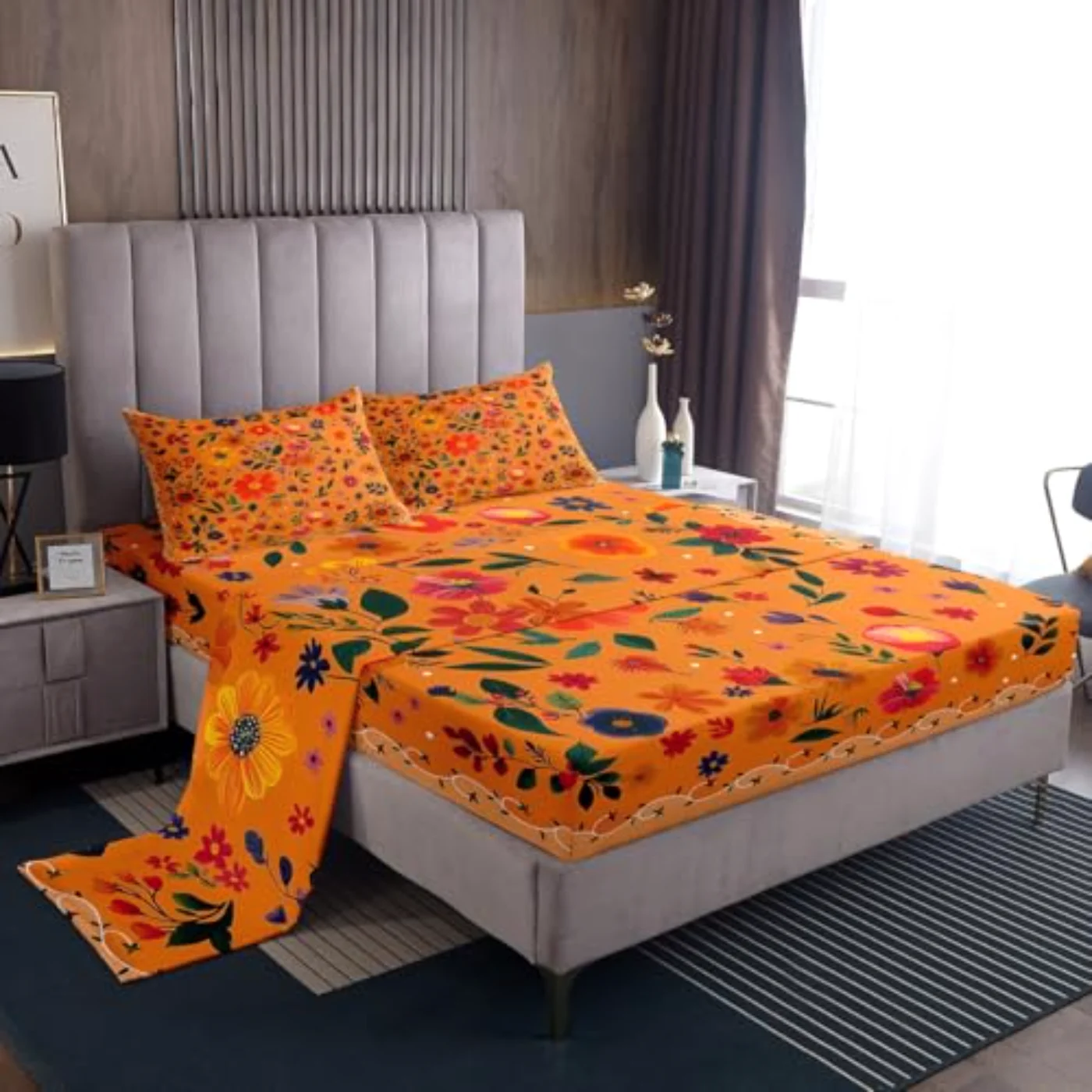 Boho Floral Sheets Watercolor Fall Sheet Set, King