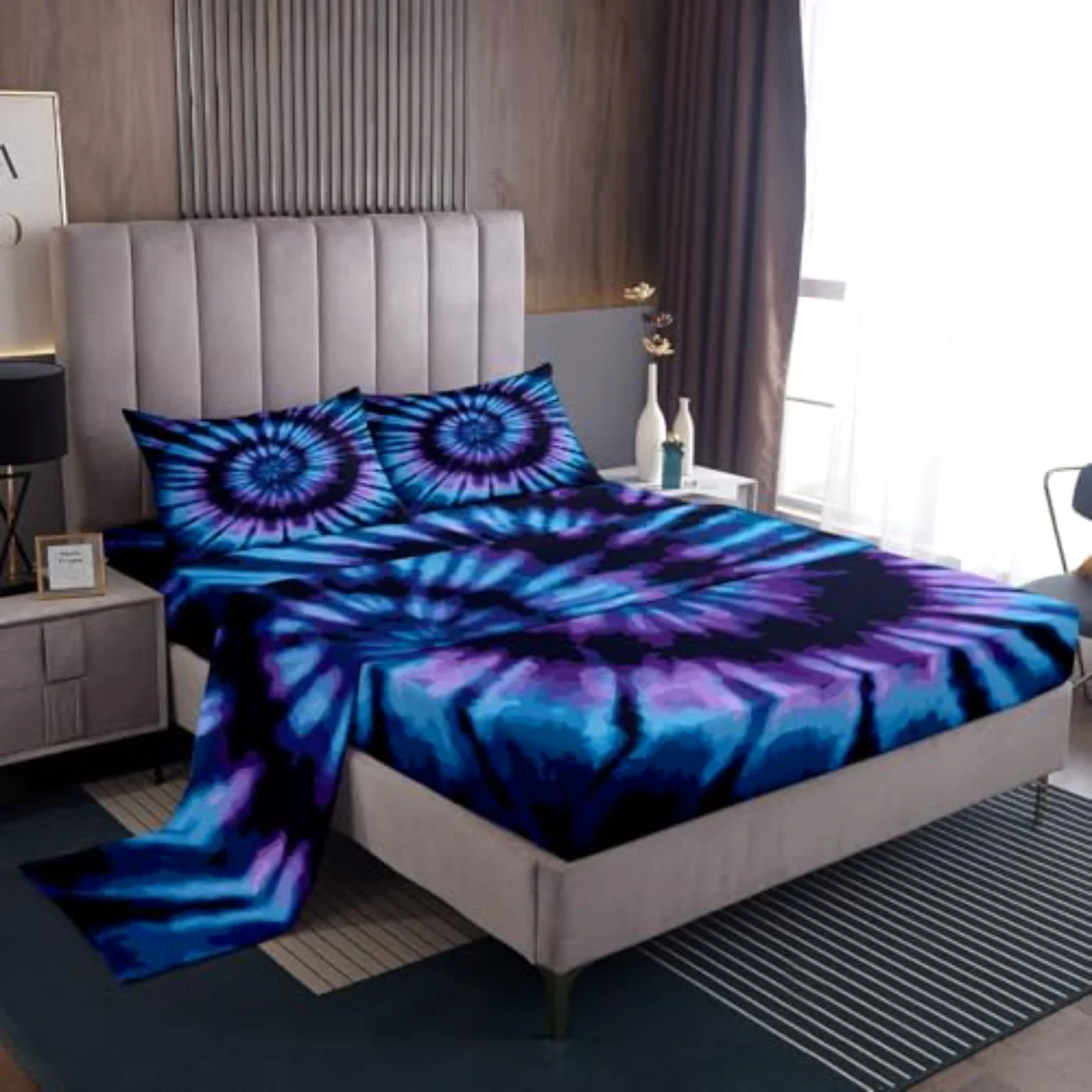 Tie Dye Sheets Blue Spiral Sheet Set, Full