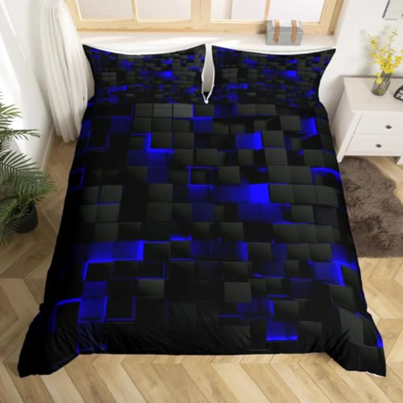 Teen Boy Geometric Black Navy Duvet Cover, Twin