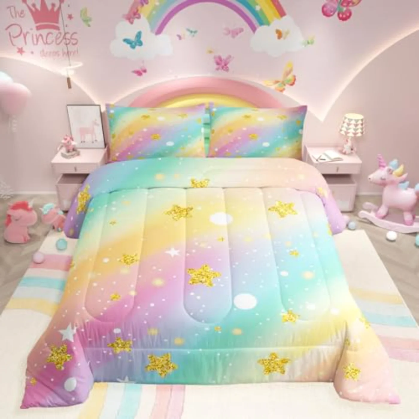 Girls Rainbow Kids Boys Girls Comforter Set, Full