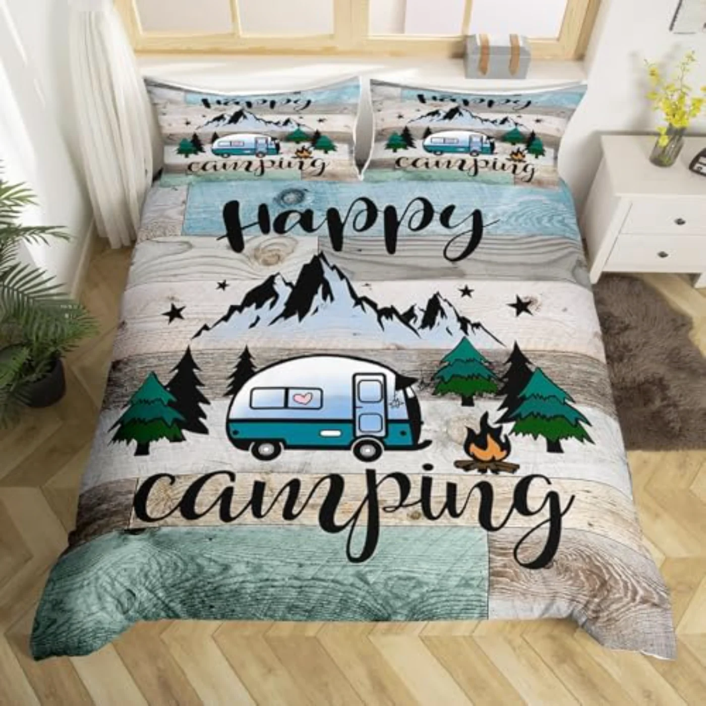Kids Camping Happy Camping Boys Duvet Cover, Twin