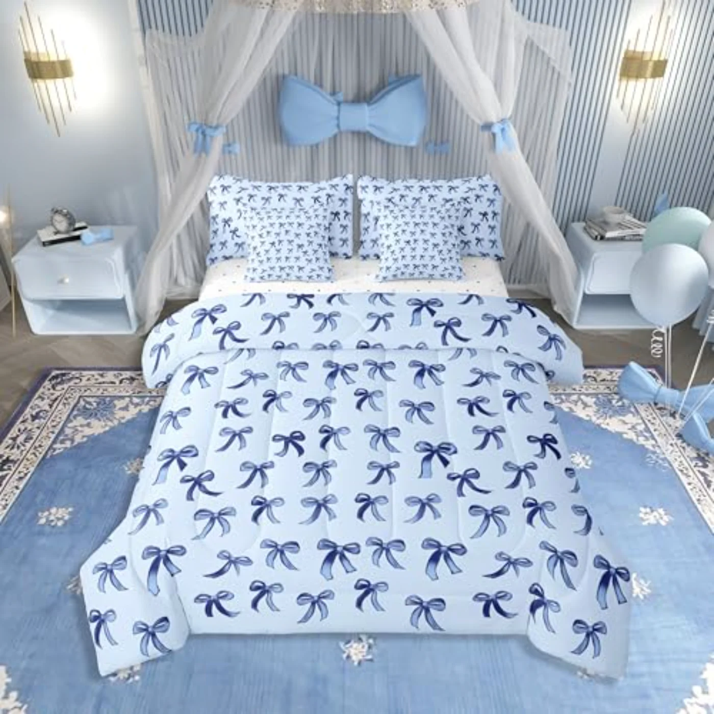 Blue Bow - In Bag Comforter Set, Full
