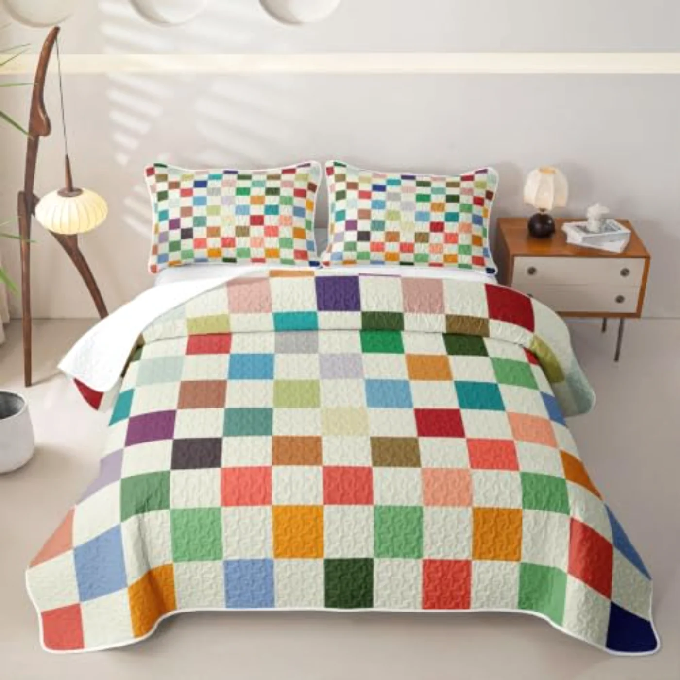 Rainbow Checkered Summer Colorful Plaid Quilt, Full