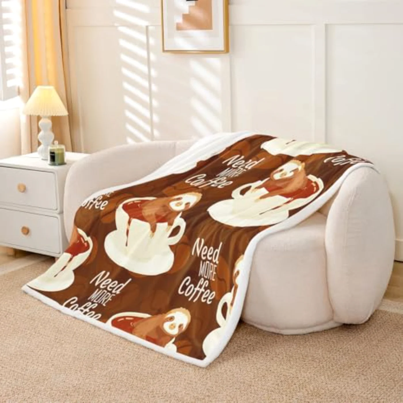 Sloth Coffee Fleece Sherpa Blanket Throw