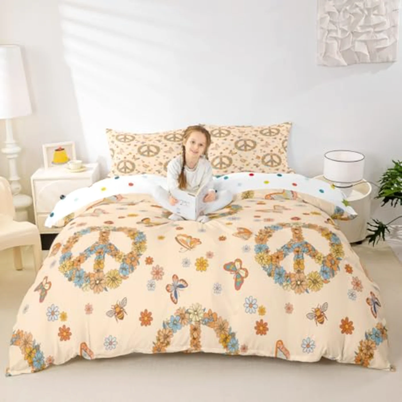 Groovy S Theme Retro Peace Duvet Cover, Twin