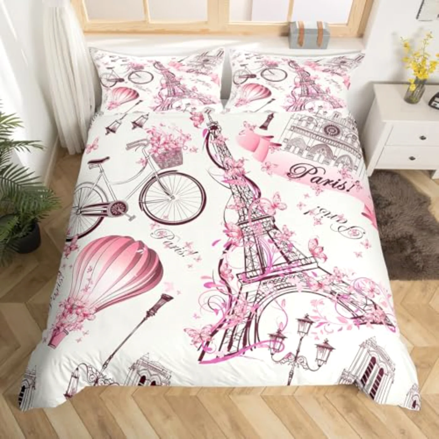 Eiffel Tower Couple Romantic Theme Duvet Cover, Twin