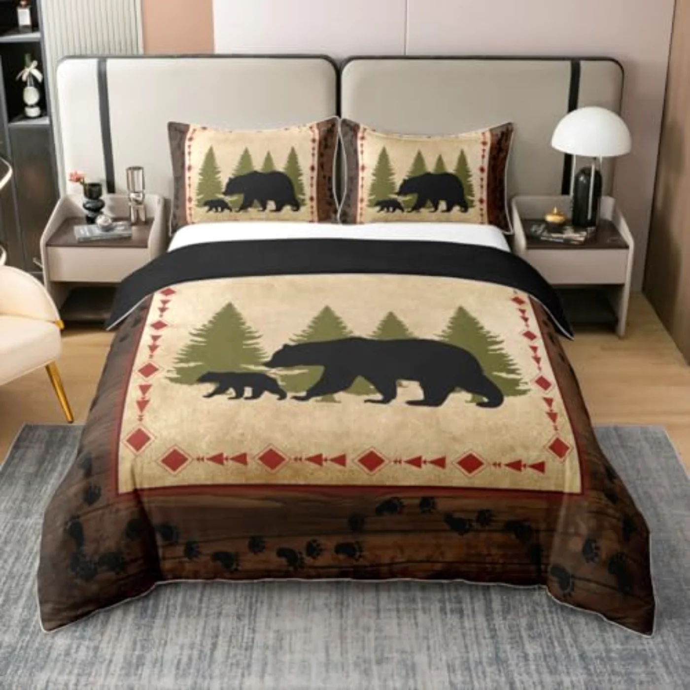 Bear Cotton Rustic Farmhouse Bear Duvet Cover, Queen