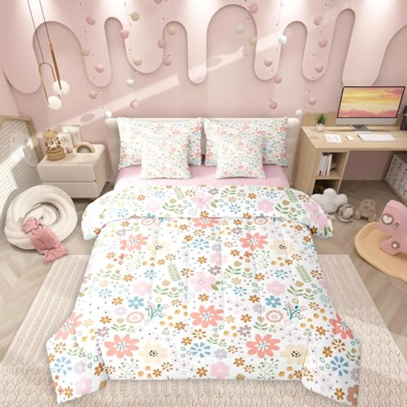 Pink Flowers Comforter Set, Twin