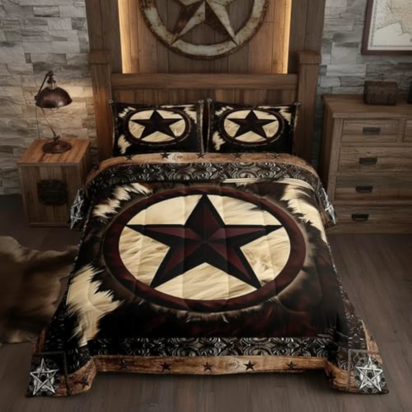 Rustic Cow Print Comforter Set, Queen