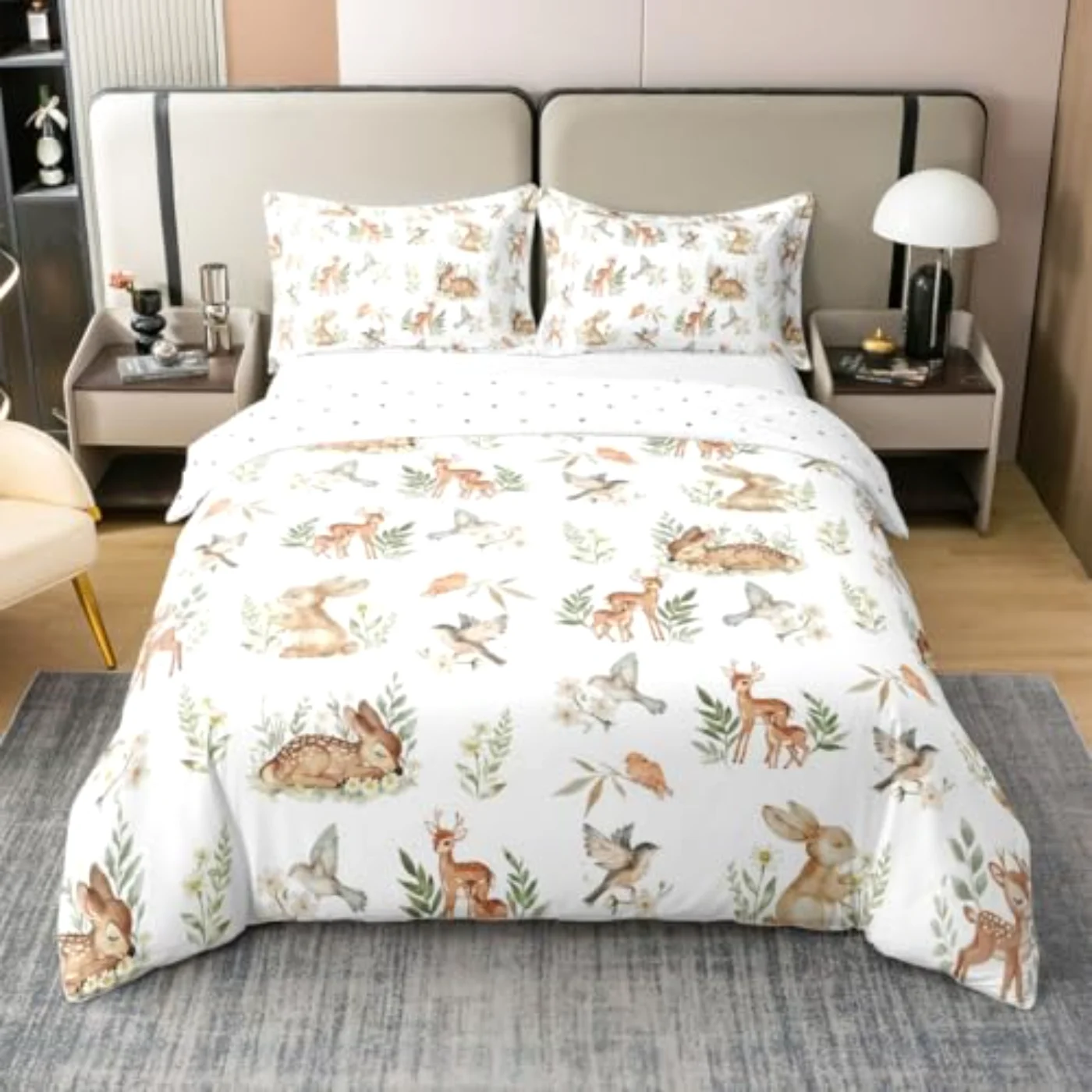Cartoon Animals Rabbit Elk Deer Duvet Cover, Twin