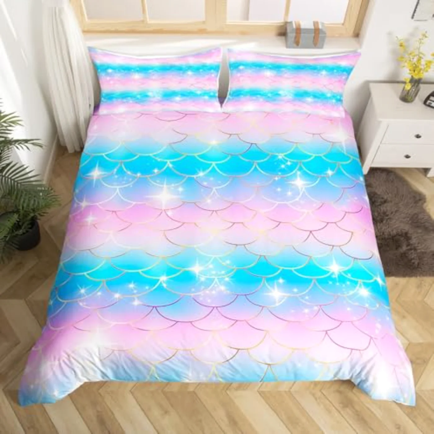 Girls Fish Scale Kids Mermaid Duvet Cover, King