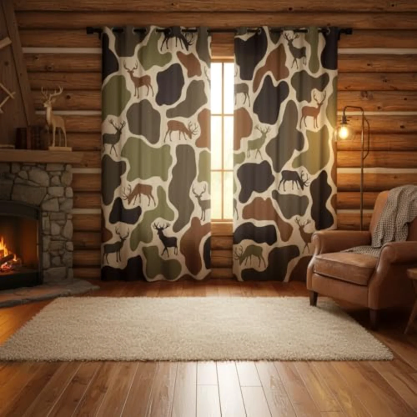 Camo Deer Blackout Curtains, Green & Sage (Q28X)
