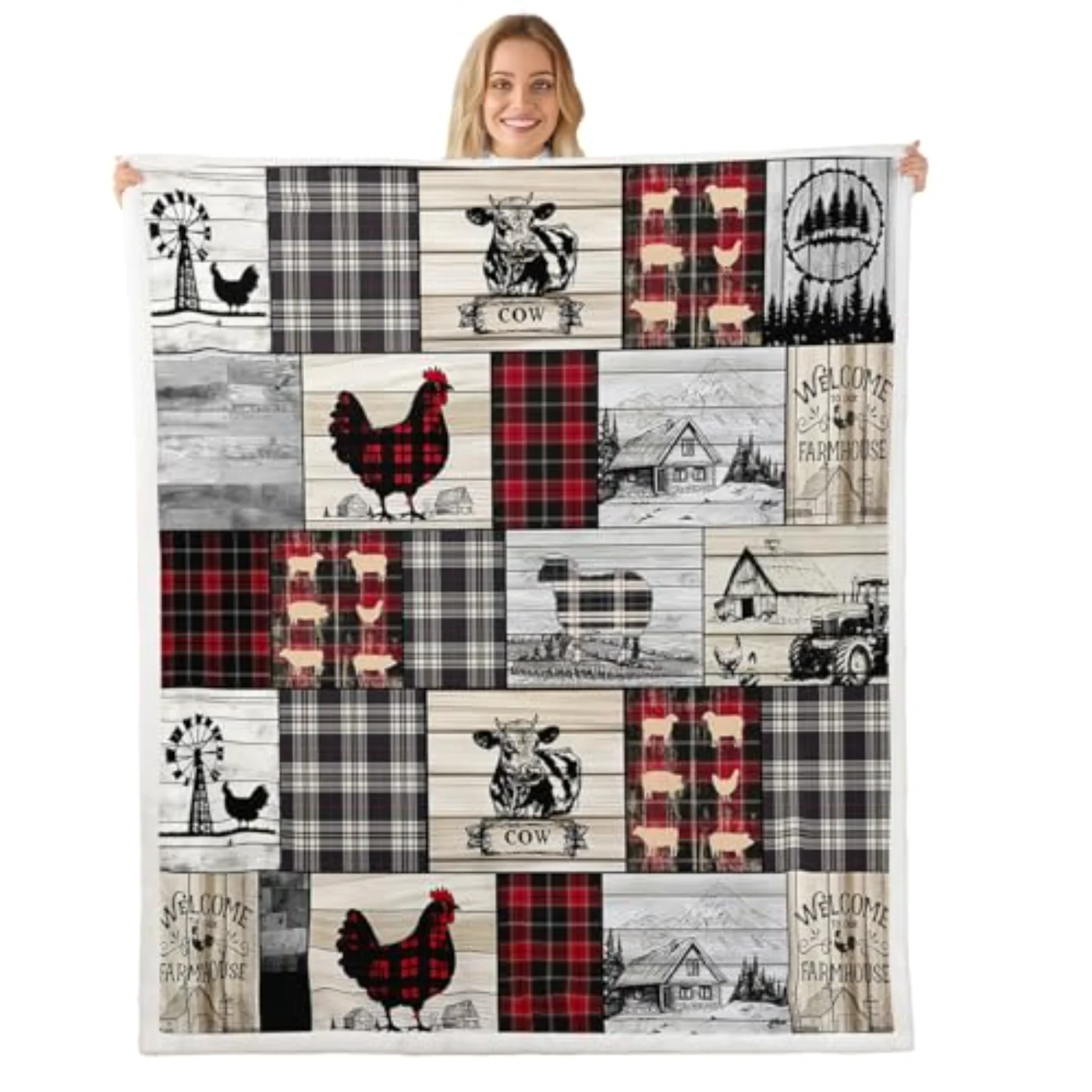 Rustic Farm Animal Fleece Blanket Throw
