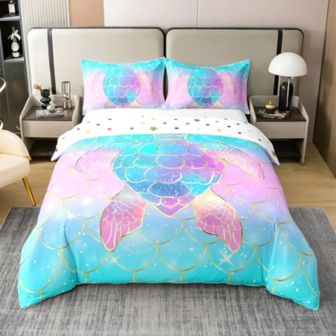 Cotton Mermaid Scales Girls Duvet Cover, Twin