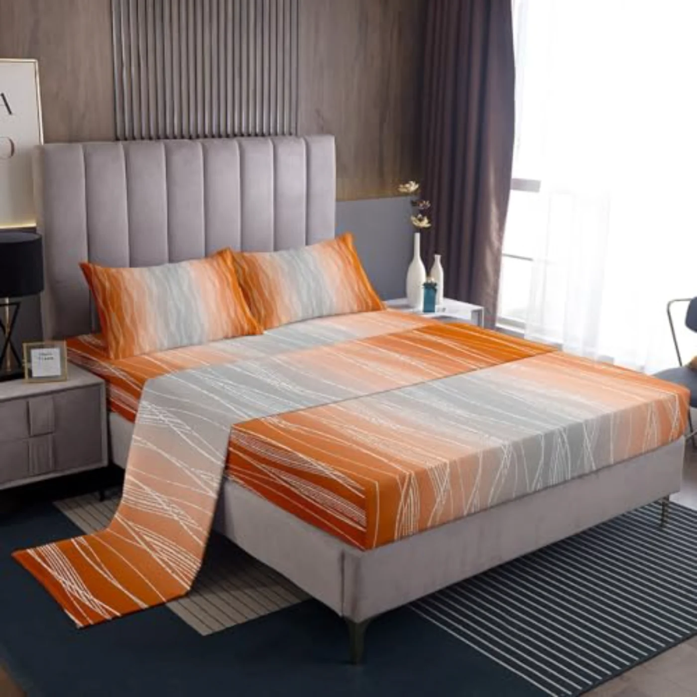 Gradient Orange Greyish White Sheets Sheet Set, Queen