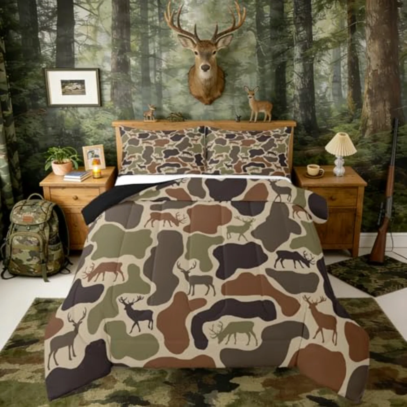 Camo Deer Camouflage Hunting Deer Comforter Set, Twin