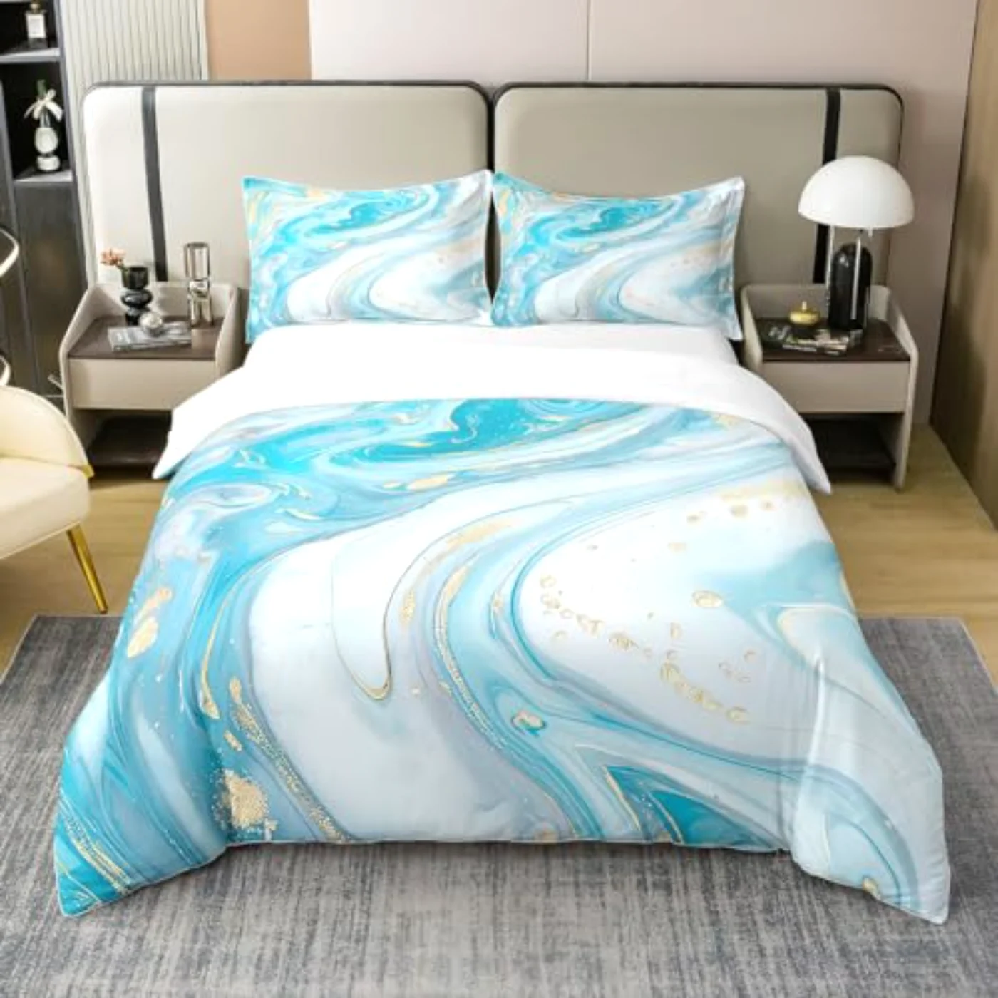 Cotton Turquoise Liquid Duvet Cover, Queen