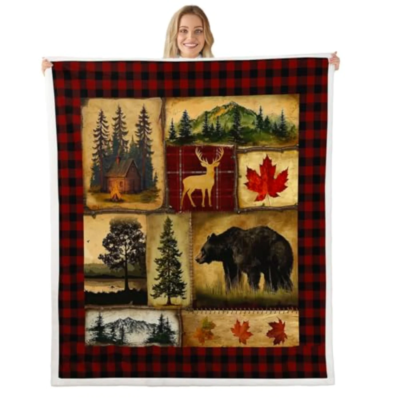 Bear Cabin Plaid Throw Blanket Throw