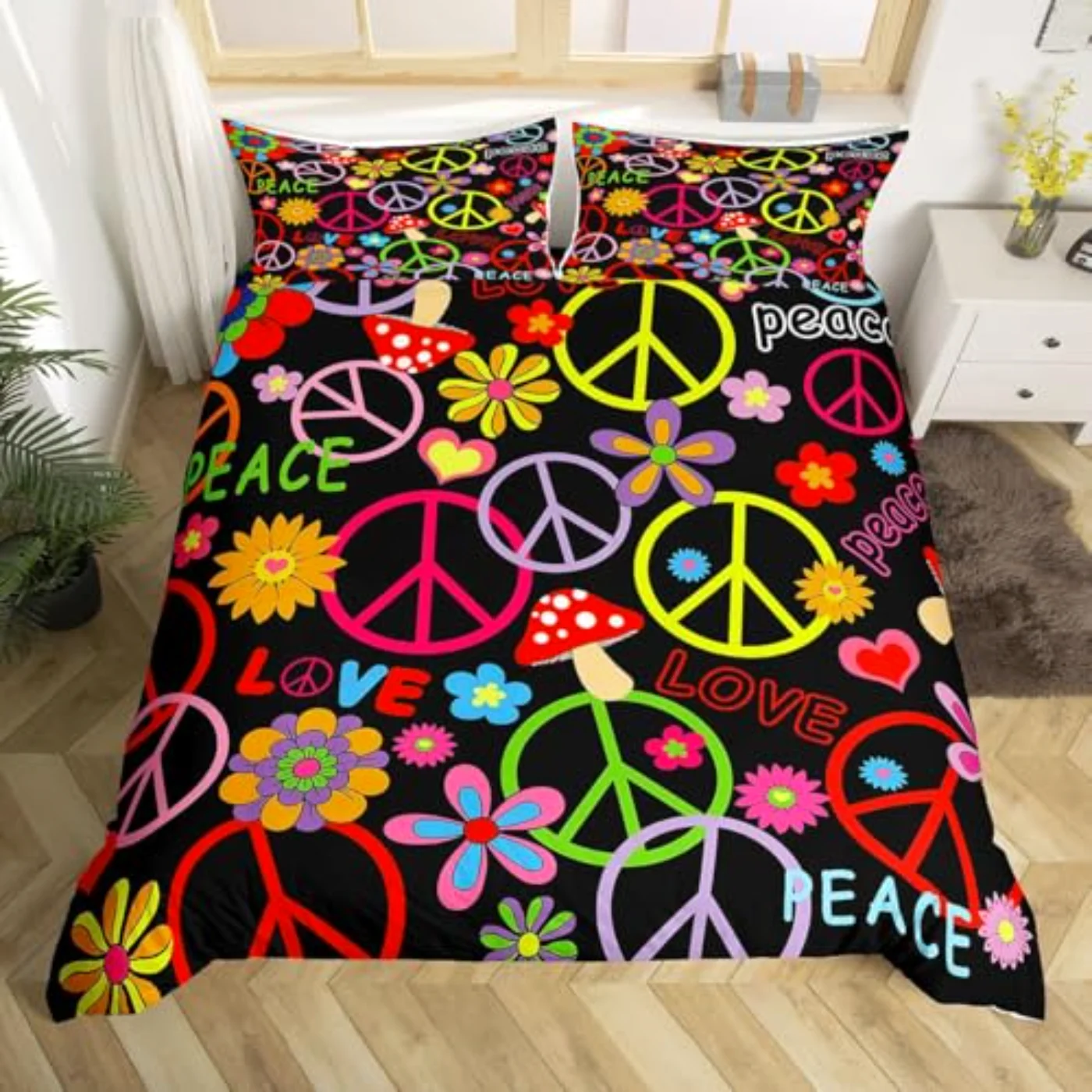 S Groovy Flower Exotic Peace Duvet Cover, Twin