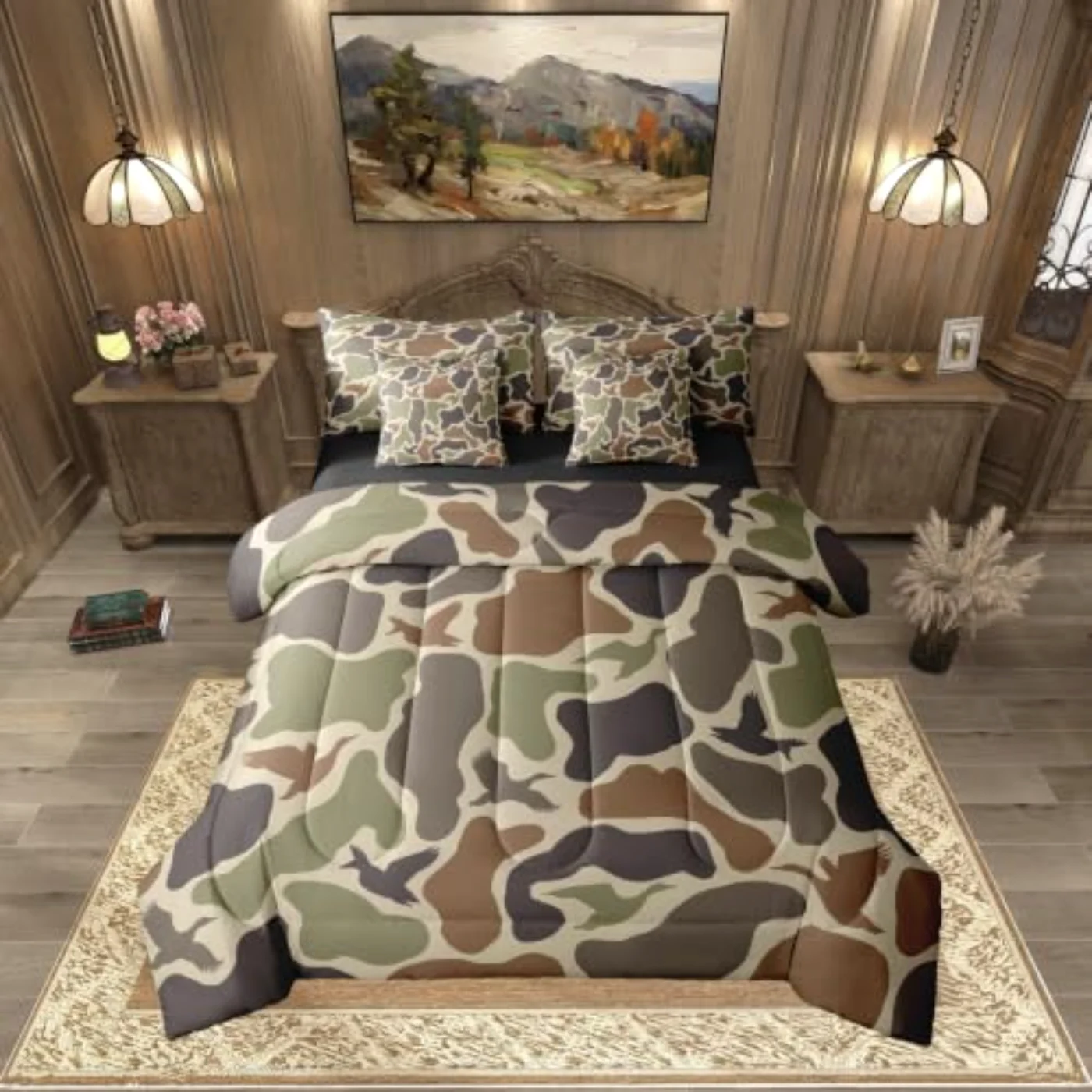 Green Camo Duck Huner Army Comforter Set, Full
