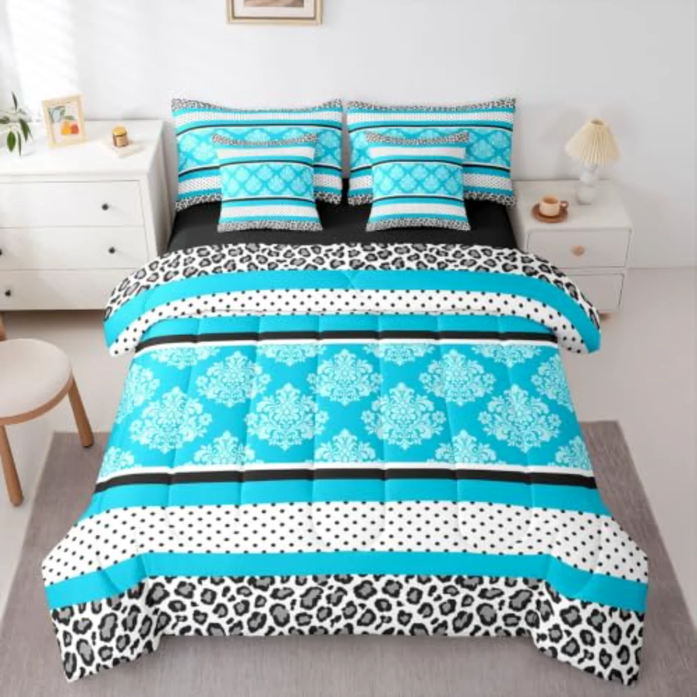 Blue Cheetah Print Sheets Fashion Comforter Set, King