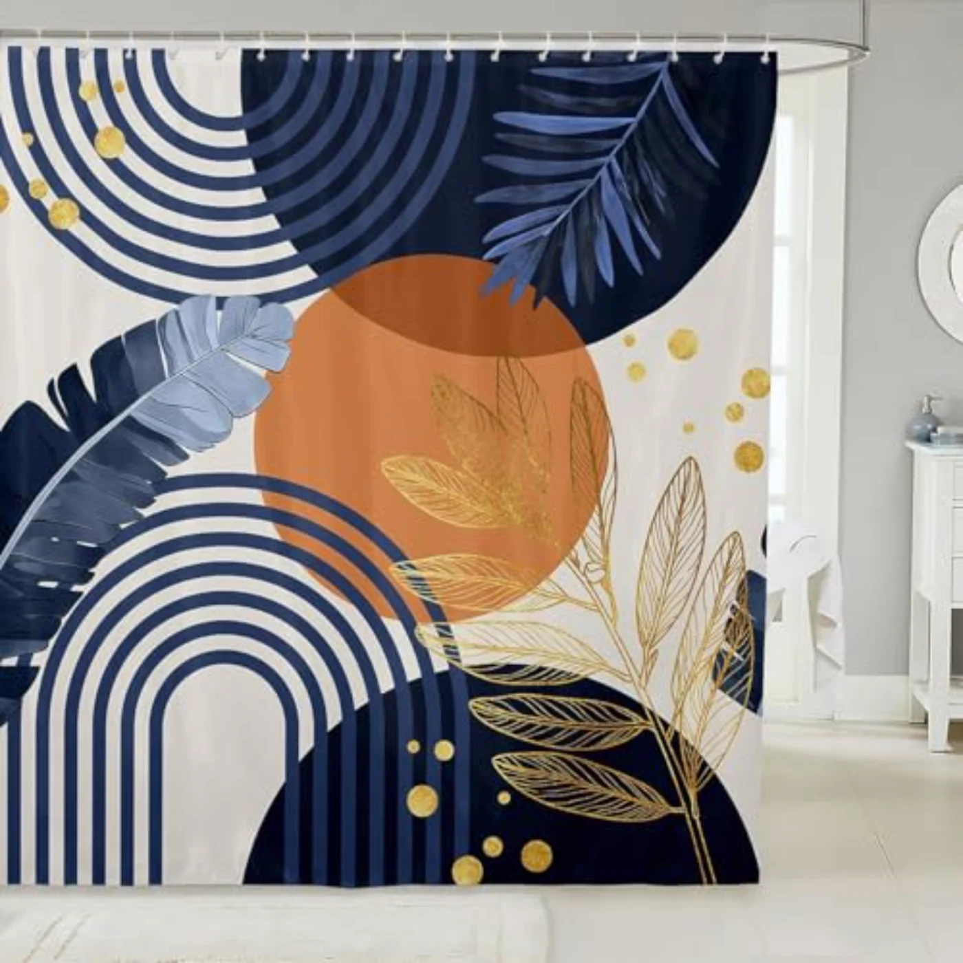 Navy Blue Orange Shower Curtain Shower Curtain