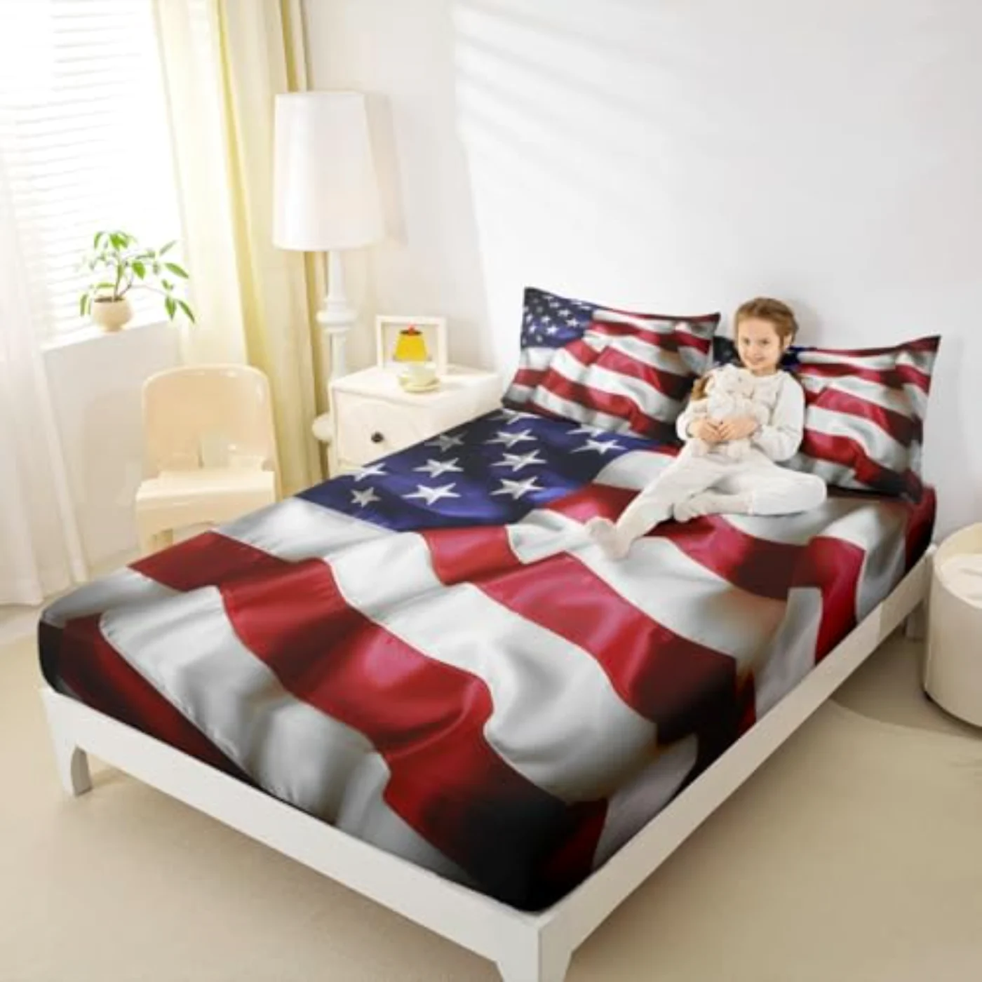 United States Fitted American Flag Sheet Set, Twin