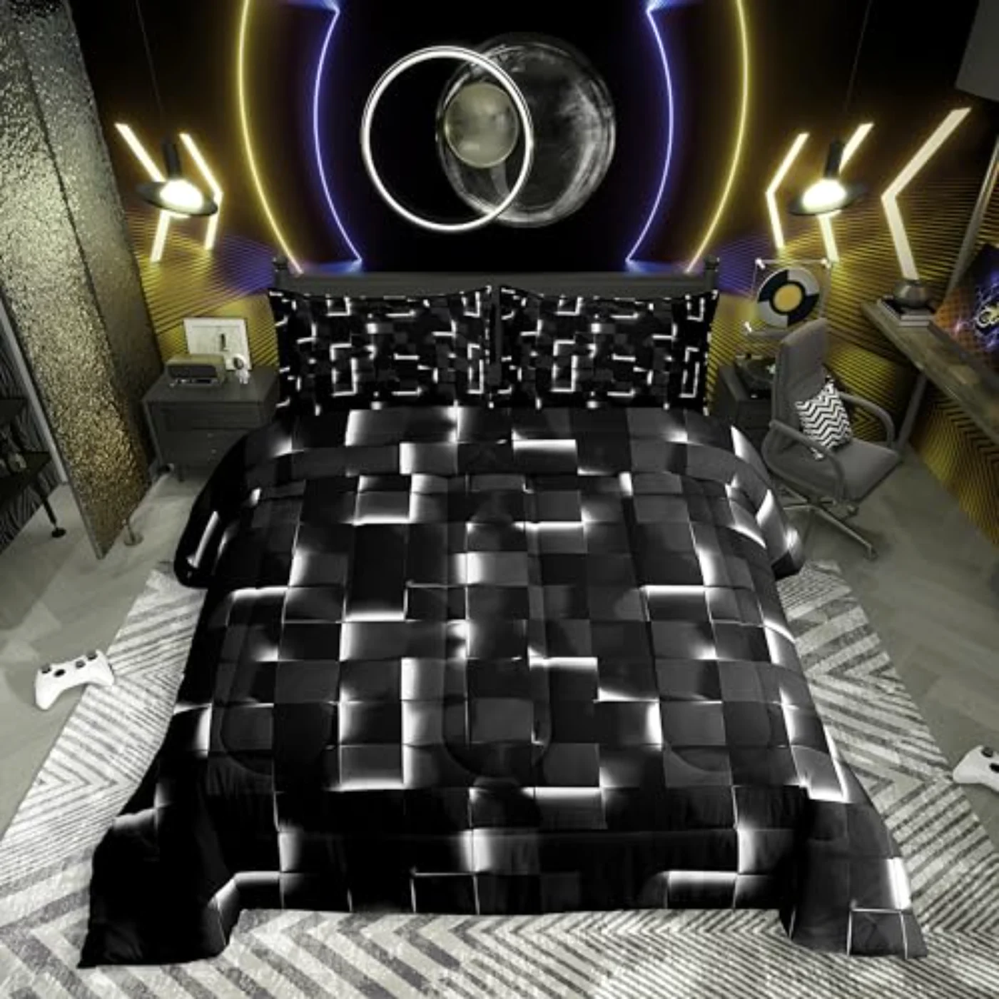 Black White Comforter Set, Full