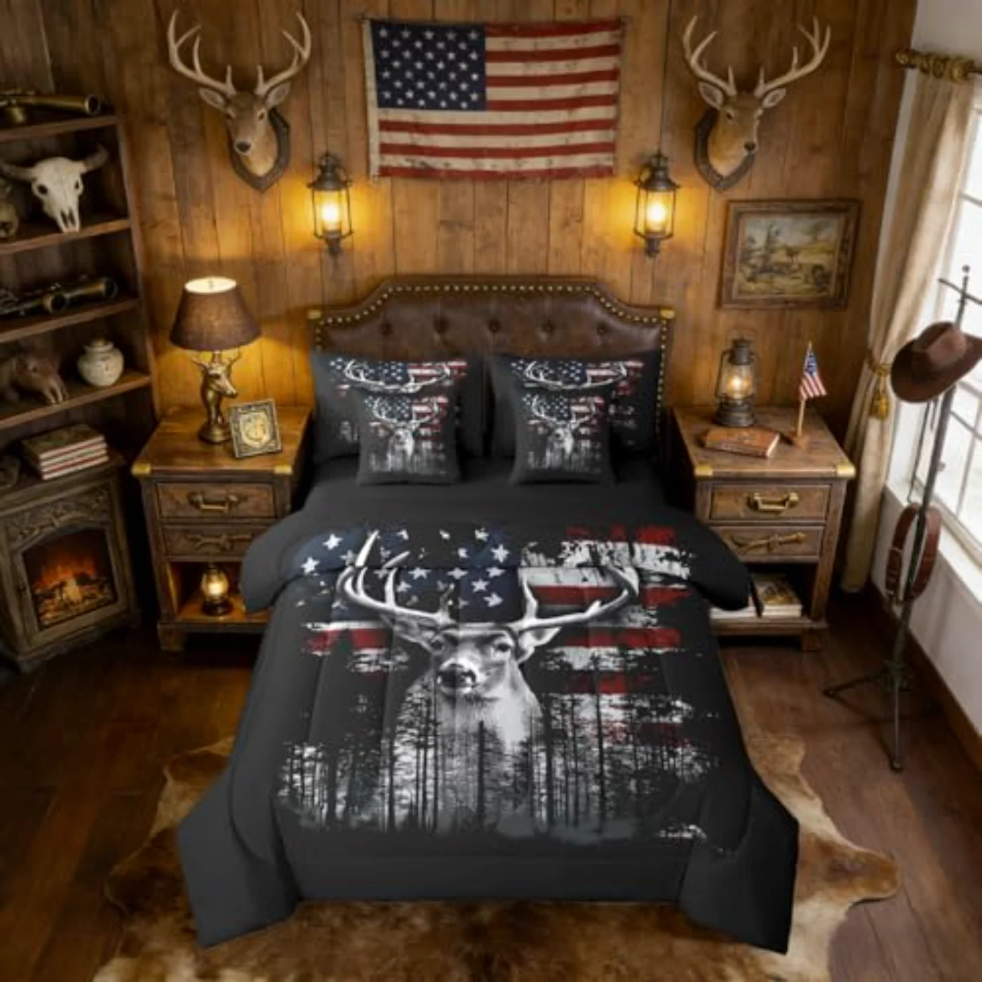 Western Deer Hunting Men Comforter Set, Queen