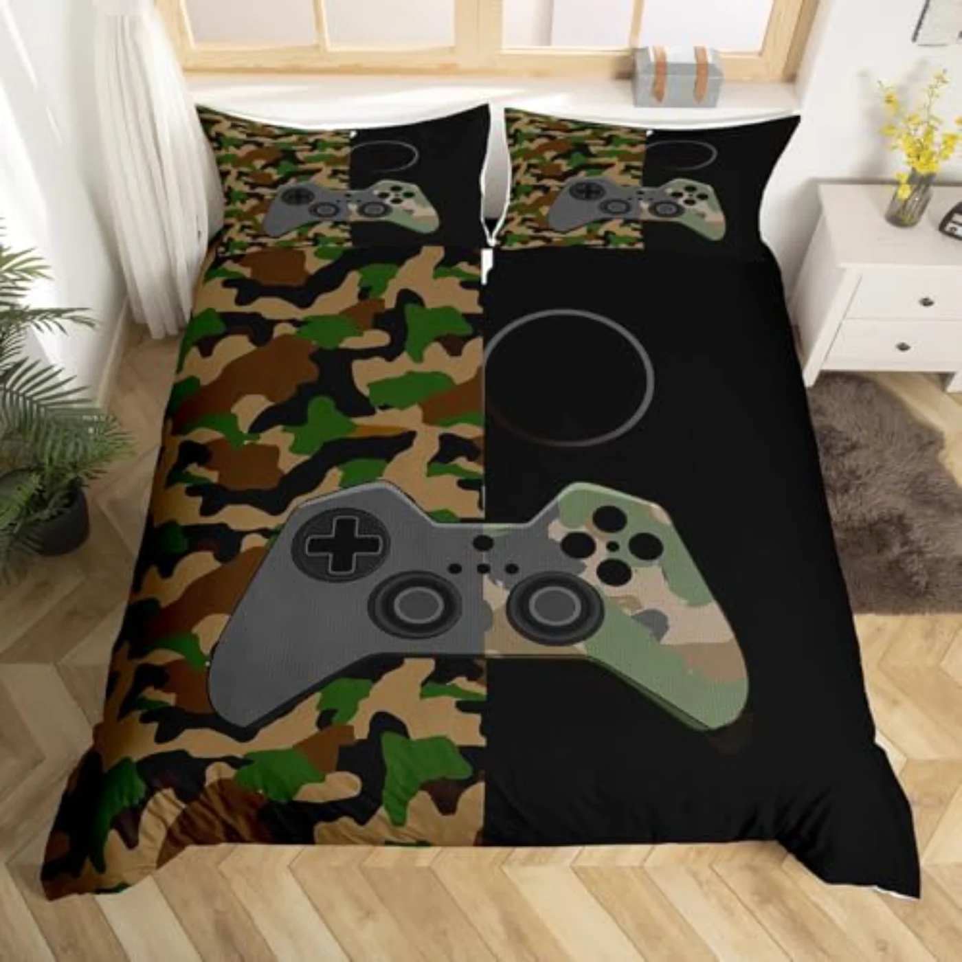 Gamer Teens Boys Camouflage Gamepad Duvet Cover, Queen
