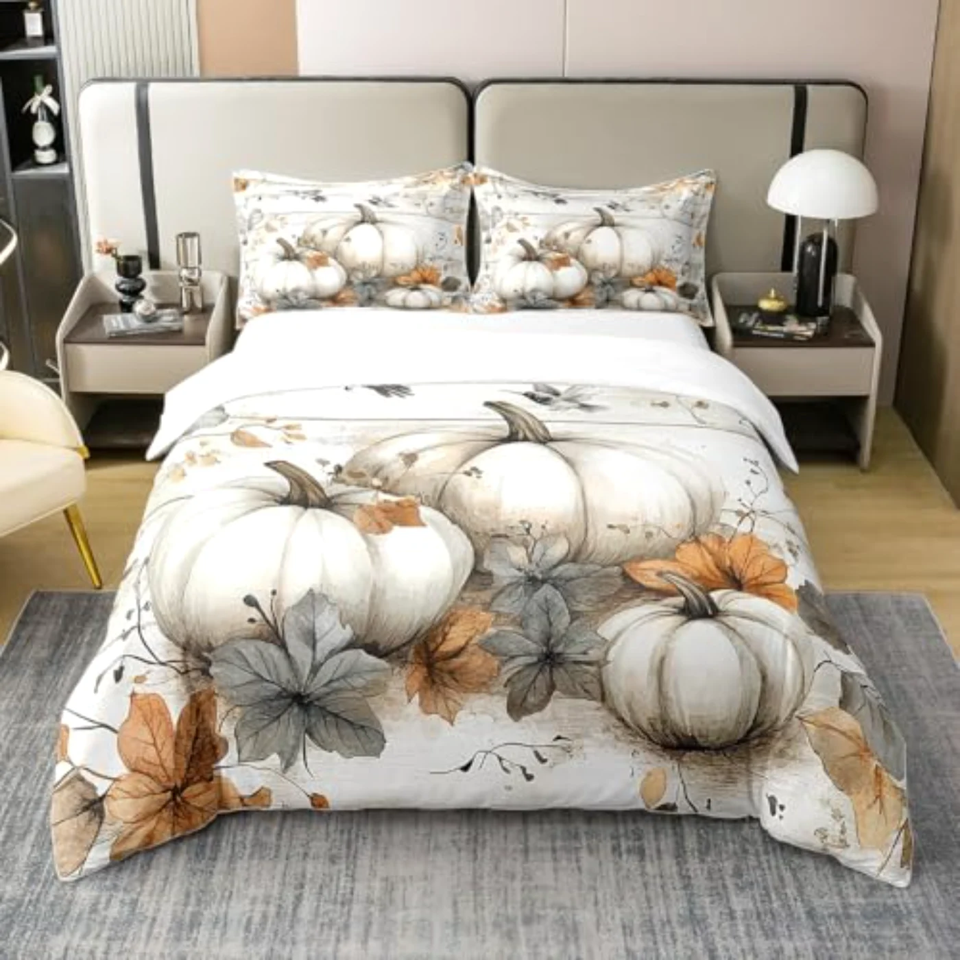 Pumpkin Birds Fall Harvest Autumn Duvet Cover, Queen