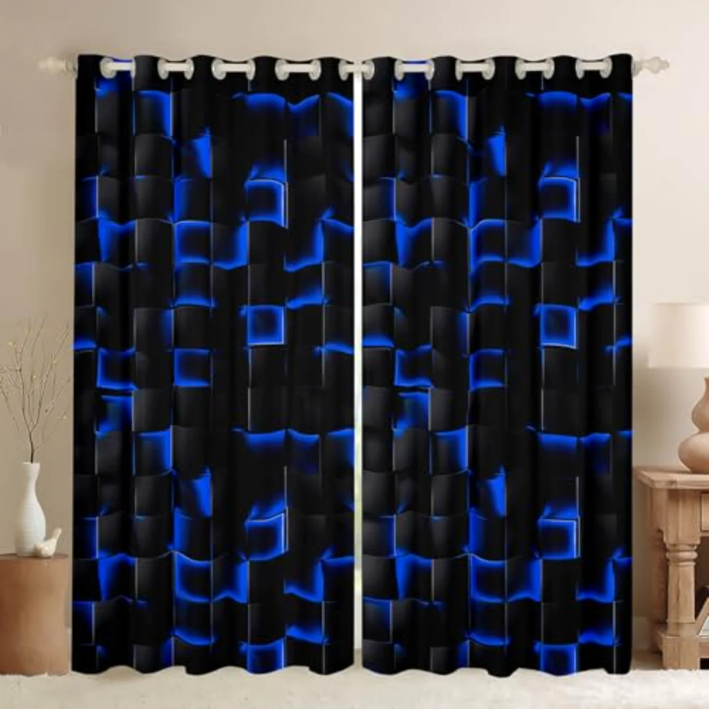 Neon Black Blue Boys Blackout Curtains