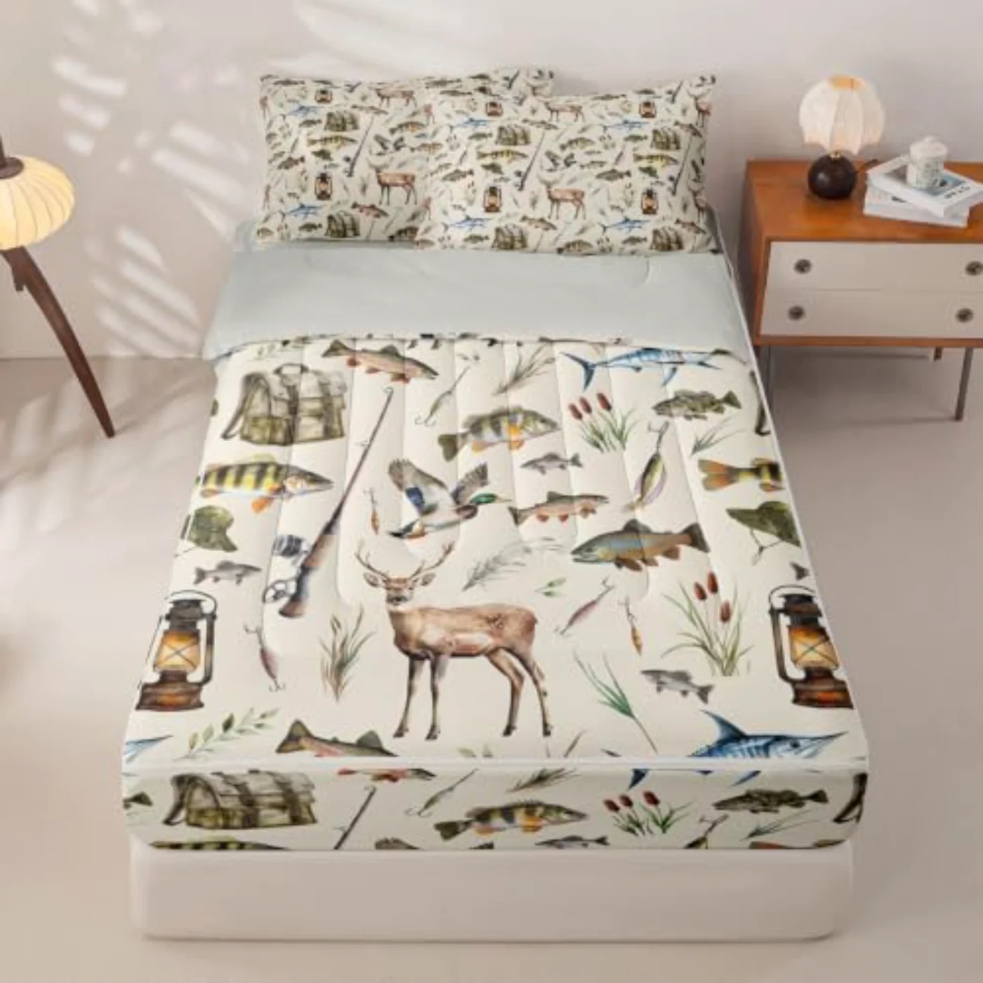 Hunting Fishing Zipper Kids Rustic Comforter Set, Full