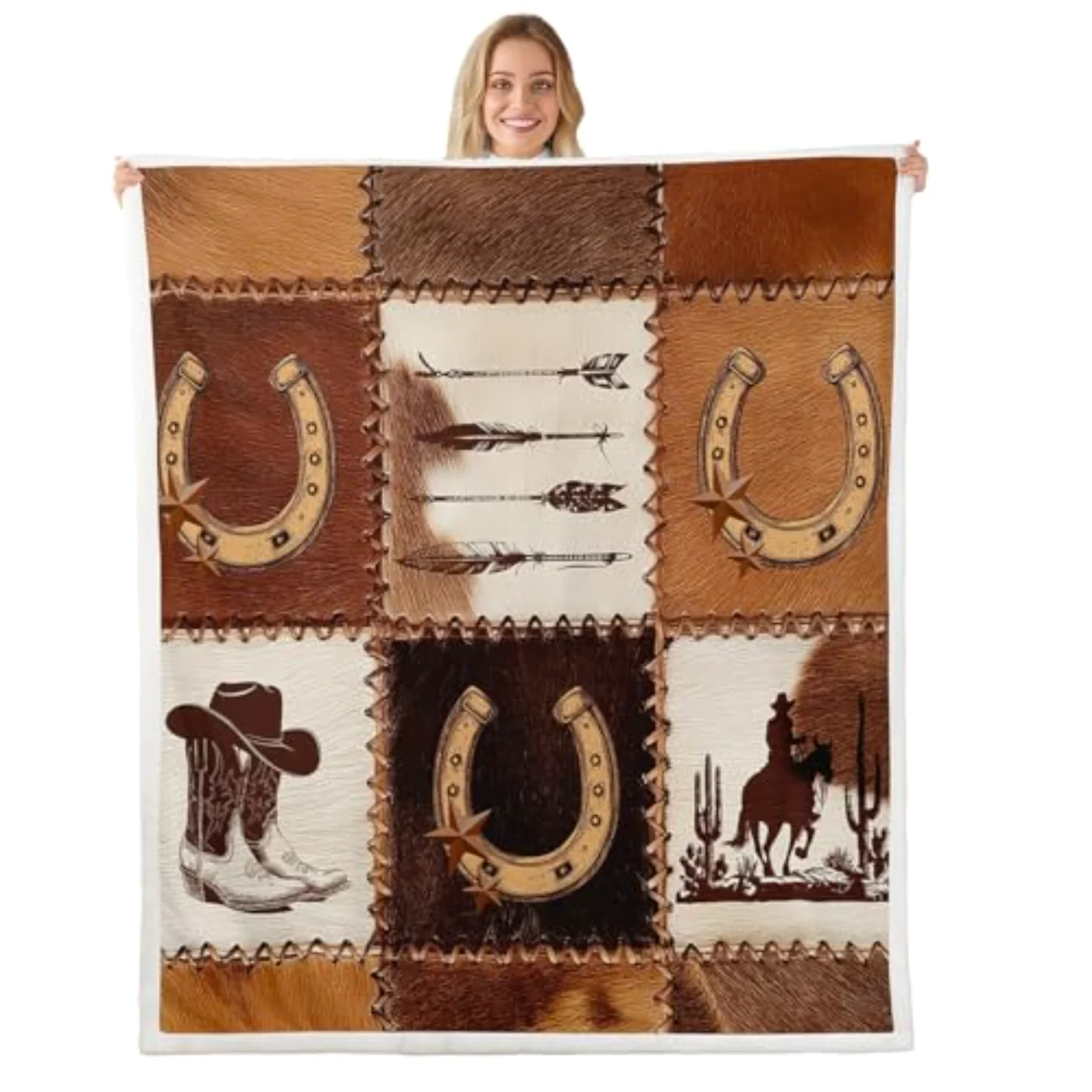 Western Cowboy Fleece Throw Blanket Throw, Queen