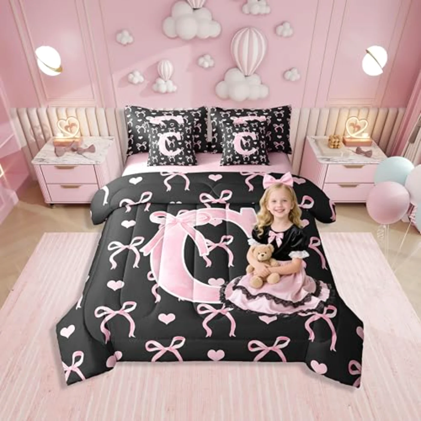 Initial Alphabet C Kids Girls Comforter Set, Full