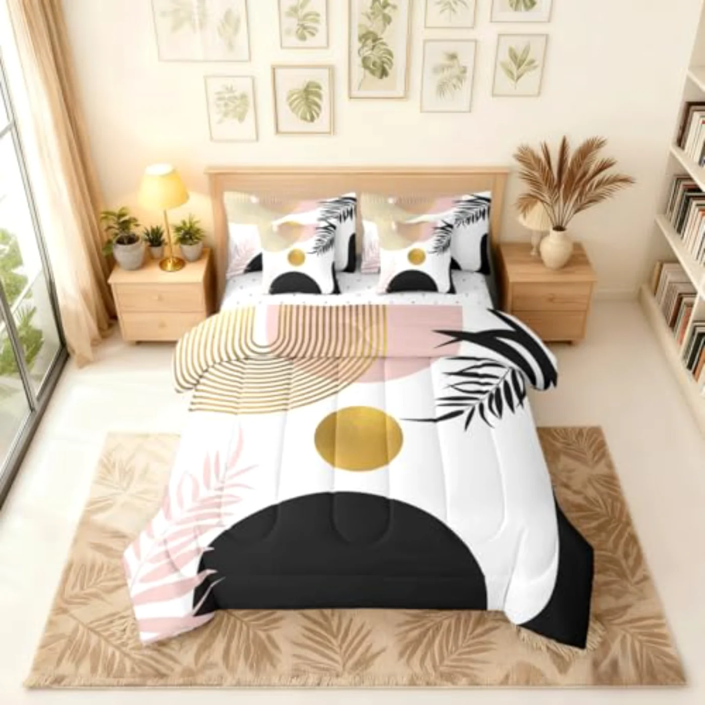 Boho Pink Black Gold Sheets Comforter Set, King