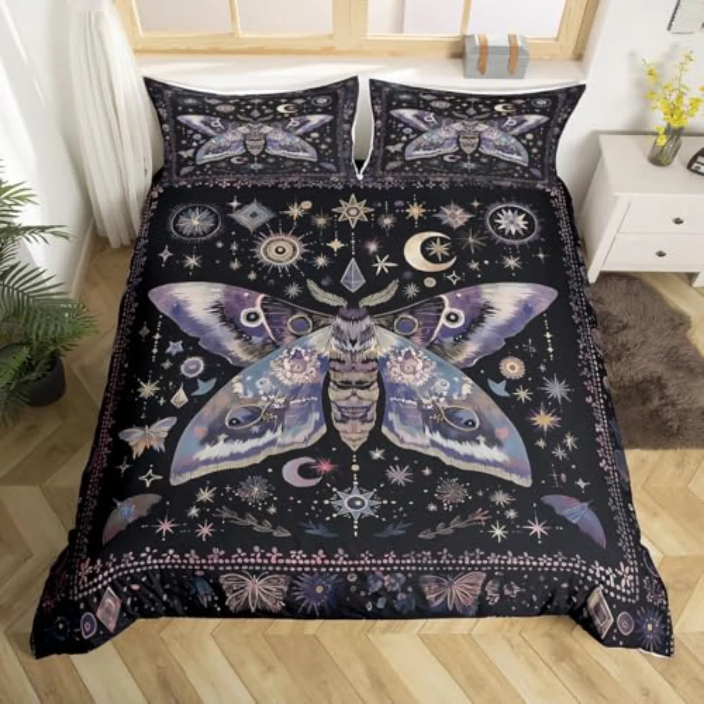 Black Purple Moth Duvet Cover, King
